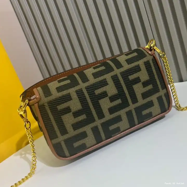 Affordable HOT Fendi Baguette Mini In Bag Motif FF Green Canvas 0323